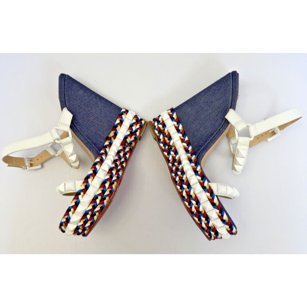 Christian Louboutin Cataclou Espadrille Sandals Red White Blue Denim Size 37 / 7 - Picture 9 of 15